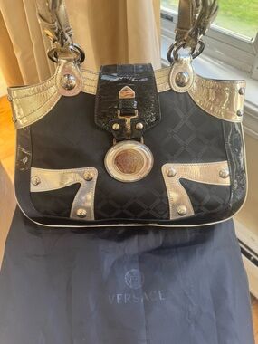 Versace Black Shoulder Bag with Silver Accents
